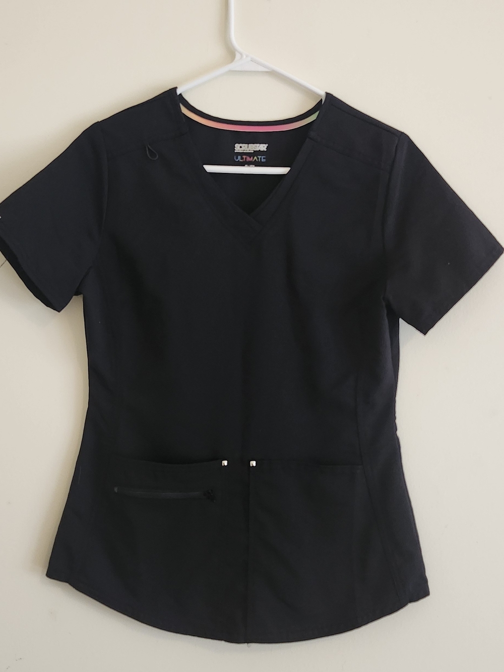 Scrubstar Black V-Neck Short Sleeve Scrub Top with Subtle Trim